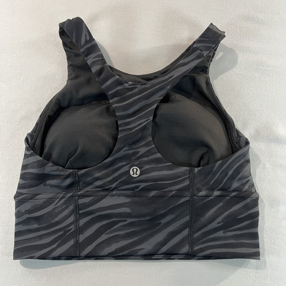 Lululemon Size 4 Black Zebra Print High Neck Sports Bra‎ Swift Onyx Power Y Yoga - Picture 4 of 4